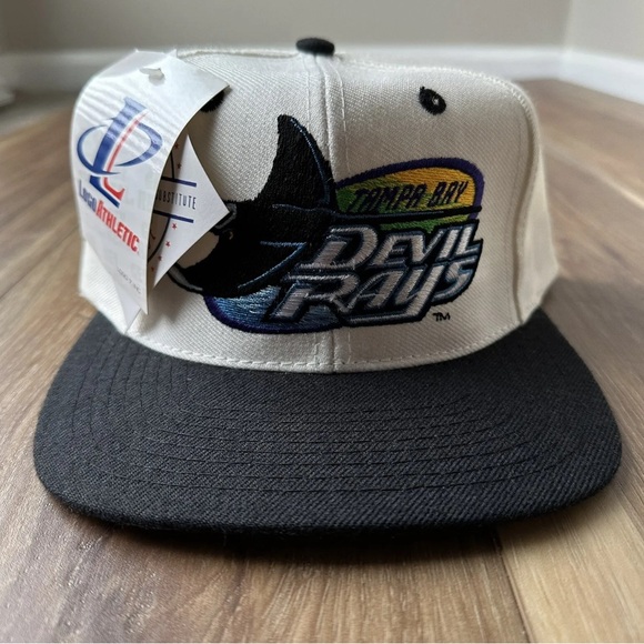 Vintage 90s Logo Athletic Tampa Bay Devil Rays Snapback Hat MLB NWT NEW Cap Wool - Picture 2 of 10